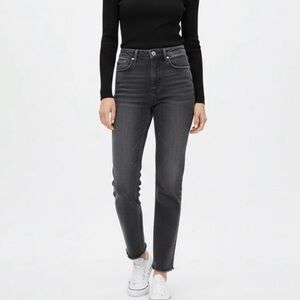 ZARA High Rise Straight Leg Jeans Faded Black Raw Hem - Size 4 / 26